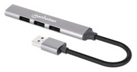 Manhattan USB-A 4-poorts hub, 4× USB-A (1× 5 Gbps USB 3.0 + 3× 480 Mbps USB 2.0), USB-gevoed (geen externe voeding vereist), aluminium