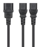 Manhattan Y-splittervoedingskabel C14 male naar 2x C13-connector, monitor naar pc, 1,8 m, 10 A, zwart, voedt twee apparaten via één PDU, netkabel, levenslange garantie