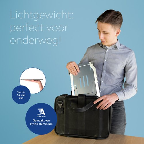 R-Go Tools Laptophouder R-Go Riser Basic, inklapbare en verstelbare laptopverhoger, aluminium, zilver