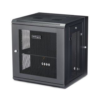 StarTech.com 4 Post 12U Wandmonteerbare Netwerkkast met 1U Schap, 19" Scharnierende Patchkast voor Data/AV/Electronica/Computer Apparatuur, Veelzijdig Geventileerd Server Rack, Vergrendelbaar