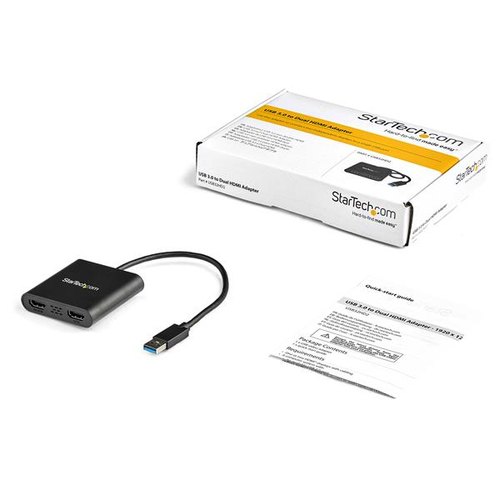 StarTech.com USB 3.0 naar Dual HDMI Adapter - Dual 1080p of Single 4K 30Hz - Externe video & grafische kaart - USB Type-A naar HDMI Dual Monitor Display Adapter - Alleen Windows - Zwart