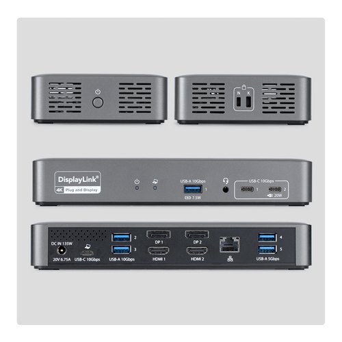 StarTech.com Dual Monitor USB-C Docking Station, 4K 60Hz, HDMI of DisplayPort, 96W Laptop Charging, Gigabit Ethernet, Universeel Smart Dock voor Windows en macOS