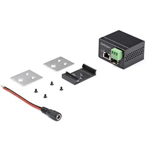 StarTech.com PoE+ Industrial Glasvezel naar Ethernet Media Converter 30W SFP naar RJ45 Single Mode/Multi Mode Gigabit Fiber naar Koper Compact design IP-30/ -40 tot +75°C