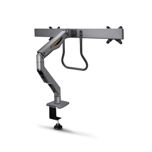 StarTech.com Dual Monitor Arm met Crossbar voor Bureau, Tot 27 inch Schermen, VESA 75x75/100x100, Max 15kg, C-klem, Volledig Scharnierend, Arm met Veermechanisme, TAA