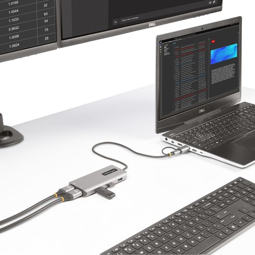 StarTech.com USB-C Multiport Adapter met Ingebouwde USB-C naar USB-A Dongle, Dual HDMI (4K30Hz/1080p60Hz), 3x USB-A 5Gbps, Mini Travel Dock, Laptop Docking Station, 40cm Kabel