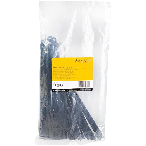 StarTech.com 22 cm Metalen Kabelbinders 7 mm Breed, 55 mm Bundeldiameter, 45 kg Treksterkte Nylon gecoat 316 Roestvrij Staal Zelfsluitende en Detecteerbare Metalen Snelbinders 50 stuks