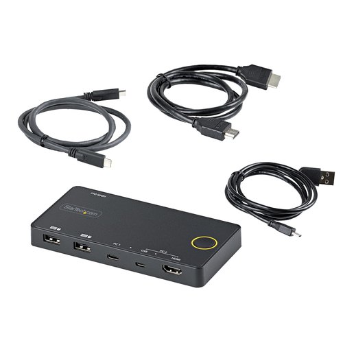 StarTech.com 2 Port Hybride USB-A + HDMI & USB-C KVM Switch - Enkele 4K 60Hz HDMI 2.0 Monitor - Compacte Desktop en/of Laptop HDMI KVM Switch - USB Bus Powered - Thunderbolt 3 Compatibel