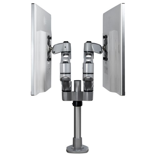 StarTech.com Dual Monitor Arm, Premium Scharnierende Bureau Monitor Beugel voor VESA Schermen tot 30" (10kg), Monitorsteun met Verstelbare Hoogte, Draaien/Kantelen/Zwenken, Klem/Doorvoertule, Zilver