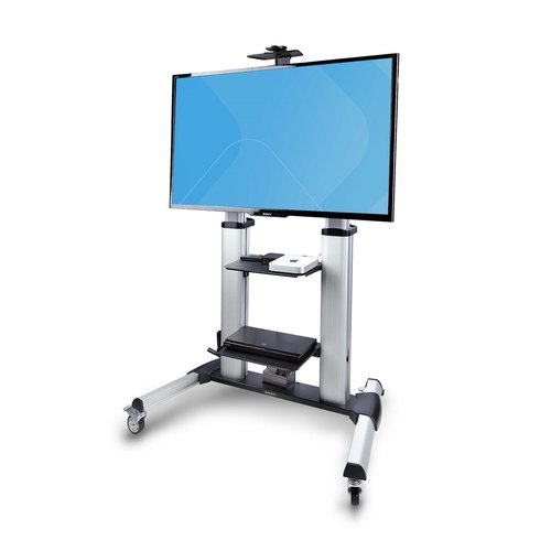 StarTech.com Verrijdbare TV Standaard op Wielen voor 60-100inch Flat Screens tot 100kg, In Hoogte Verstelbaar via Krukas, Mobiele Televisie Standaard/Trolley