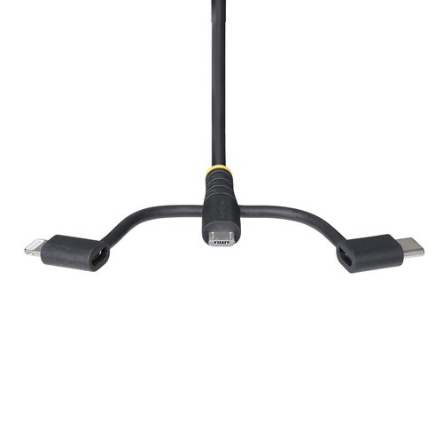 StarTech.com 1m Robuuste USB Multi Oplaadkabel, USB naar Lightning/Micro-USB/Type-C, Apple MFi Gecertificeerd, Aramide Mantel, Universele 3-in-1 USB Laadkabel voor iPhone/iPad/Android