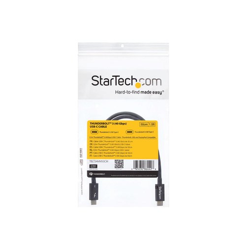 StarTech.com 50cm Thunderbolt 3 Kabel, 40Gbps, 100W PD, 4K/5K, Thunderbolt Gecertificeerd, Thunderbolt 4/USB 3.2/DisplayPort Compatibel, Zwart