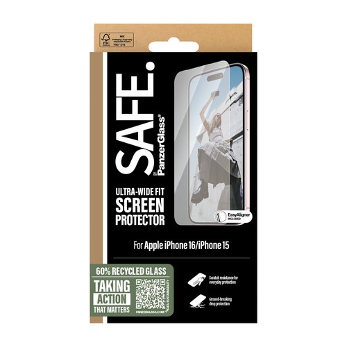 PanzerGlass SAFE. by ® Screen Protector iPhone 16 | 15 | Ultra-Wide Fit Doorzichtige schermbeschermer Apple 1 stuk(s)