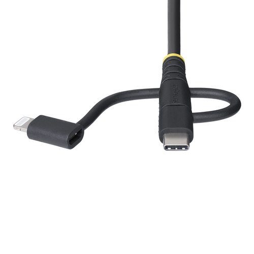 StarTech.com 1m Robuuste USB Multi Oplaadkabel, USB naar Lightning/Micro-USB/Type-C, Apple MFi Gecertificeerd, Aramide Mantel, Universele 3-in-1 USB Laadkabel voor iPhone/iPad/Android