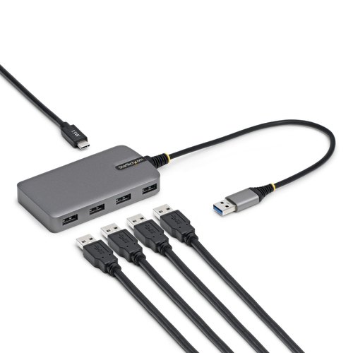 StarTech.com 4-Port USB-A Hub, 5Gbps, Bus Powered, USB-A naar 4x USB-A hub met Extra USB-C Voedingsingang, 30cm Host Kabel, Compacte Desktop/Laptop USB Hub