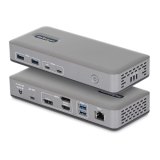 StarTech.com USB-C Docking Station Triple 4K Displays (2x 4K 60Hz, 1x 4K 30Hz), 100W Power Delivery, 6x USB 10Gbps, Gigabit Ethernet, DisplayPort + HDMI, Driverless Windows Laptop Dock