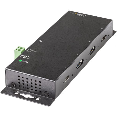 StarTech.com 4 Port USB C Hub 10Gbps - Industrial USB-C Hub - 2x USB-C & 2x USB-A - ESD Overspanningsbeveiliging - USB-C of USB-A Host - Monteerbare Metalen USB 3.2 Gen 2 Type-C Hub met Voeding