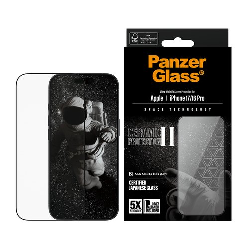 PanzerGlass ® Ceramic II Screen Protector iPhone 17 | iPhone 16 Pro | Ultra-Wide Fit w. EasyAligner Doorzichtige schermbeschermer Apple 1 stuk(s)