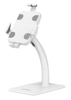 Manhattan Kioskstandaard voor tablet en iPad (voor bureau), anti-diefstal, universeel 7,9"–11", 360° rotatie, kantelbaar +20° tot -110°, uitschuifklemmen 200–246 mm hoog / 129–181 mm breed, vergrendelbaar, wit
