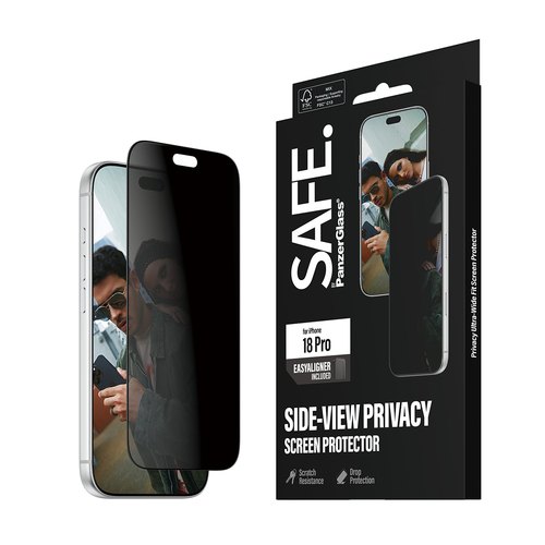 PanzerGlass SAFE. by ® Privacy Screen Protector iPhone 18 Pro | Ultra-Wide Fit m. EasyAligner Doorzichtige schermbeschermer 1 stuk(s)