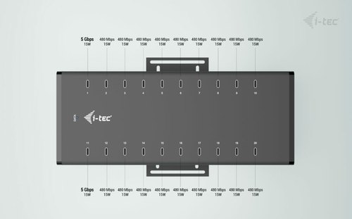 i-tec USB-C/USB-A Metal Charging + data HUB, 15W per port, 20x USB-C