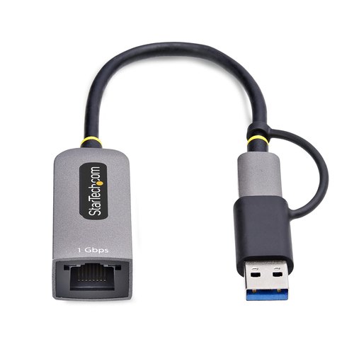 StarTech.com USB-C naar Ethernet Adapter met USB-A Dongle, 10/100/1000Mbps, USB 3.0 naar Gigabit Ethernet Netwerk Adapter, 15cm Ingebouwde Kabel, USB GbE Adapter