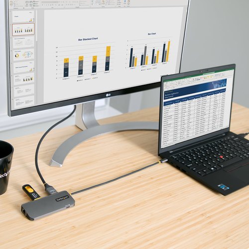 StarTech.com USB C Multiport Adapter, 4K 60Hz HDMI Video Adapter, 3 Port 5Gbps USB-A 3.2 Hub, 100W Power Delivery Pass-Through, GbE, 30cm Kabel, USB Type-C Ethernet Adapter, Travel Dock, Laptop Docking Station