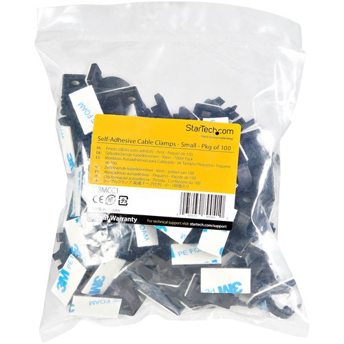 StarTech.com 100 Zelfklevende Kabelmanagement Clips, 5.5mm, Zwart, Netwerk/Ethernet/Bureau/Computer Kabelbeheer, Klevende Kabelhouders, Zelfklevende Klem, Nylon, UL/94V-2 Brandklasse