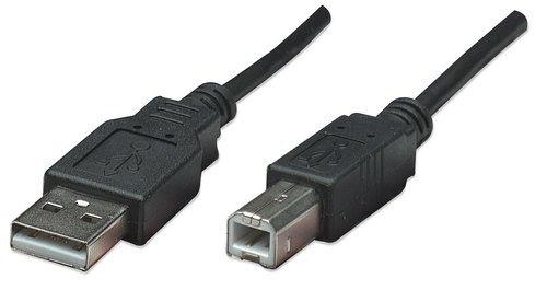 Manhattan USB-A naar USB-B kabel, 0,5 m, USB 2.0, 480 Mbps, Hi-Speed USB, zwart, levenslange garantie, equivalent van USB2HAB50CM