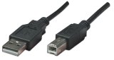 Manhattan USB-A naar USB-B kabel, 0,5 m, USB 2.0, 480 Mbps, Hi-Speed USB, zwart, levenslange garantie, equivalent van USB2HAB50CM