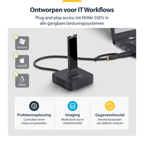 StarTech.com USB-C/USB-A naar M.2 NVMe Dock Adapter, 10Gbps, Externe M.2 NVMe SSD Lezer, B+M/M-Key, Vereist Geen Gereedschap