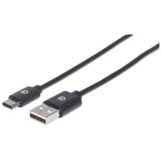 Manhattan USB-C naar USB-A kabel, 1 m, mannelijk naar mannelijk, 480 Mbps (USB 2.0), zwart, levenslange garantie, equivalent aan USB2AC1M