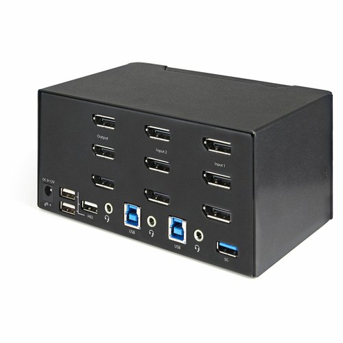 StarTech.com 2 Port Triple Monitor KVM HDMI Switch, 4K 60Hz Ultra HD HDR, Desktop Hub 4K HDMI 2.0 KVM Schakelaar met 2x USB 3.0 (5Gbps) & 4x USB 2.0 HID, Audio, Hotkey Switching, TAA