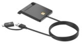 Manhattan Gecombineerde USB-C/USB-A-smartcardlezer, USB 2.0 Type-C- en Type-A-stekker naar contactlezerinterface, ondersteunt Windows, macOS en Linux, leest simkaarten met adapter (niet inbegrepen), kabel van 1 m, zwart