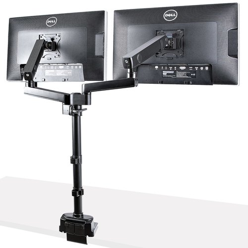 StarTech.com Dubbele Monitor Arm voor Bureaumontage, Full Motion Monitorbeugel voor 2x VESA-displays tot 32" (8kg), Verticale Stapelbare Armen, Hoogte verstelbaar/Articulerend - Bureauklem/Doorvoertule