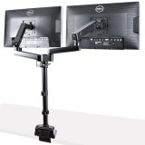 StarTech.com Dubbele Monitor Arm voor Bureaumontage, Full Motion Monitorbeugel voor 2x VESA-displays tot 32" (8kg), Verticale Stapelbare Armen, Hoogte verstelbaar/Articulerend - Bureauklem/Doorvoertule