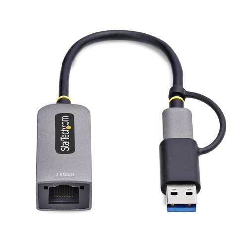 StarTech.com 2.5GbE USB-C naar Ethernet Adapter met USB-A Converter, NBASE-T NIC, USB 3.0 Type-C 2.5/1G Multi Speed Netwerk, Thunderbolt Compatibel, Windows & Mac