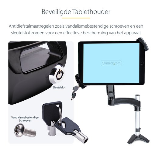 StarTech.com VESA Mount Adapter voor 7,9" tot 12,5" Tablet, Draagvermogen 2kg, 75x75/100x100 VESA Patterns, Universele Anti-Diefstal VESA Tablet Mount Klem, Secure Tablet Mount, Zwart