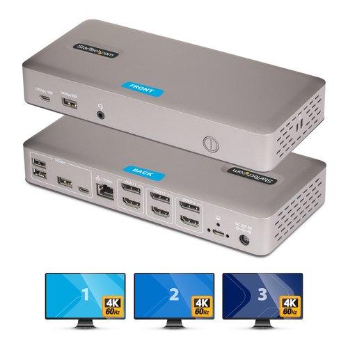 StarTech.com Triple-Monitor USB4 Docking Station, 4K 60Hz HDMI of DisplayPort, 100W Laptop Charging, 2.5GbE, USB-C Multi-Monitor Dock, Zonder Drivers