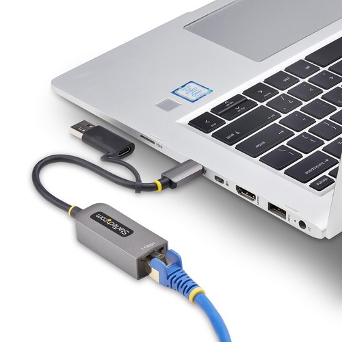 StarTech.com USB-C naar Ethernet Adapter met USB-A Dongle, 10/100/1000Mbps, USB 3.0 naar Gigabit Ethernet Netwerk Adapter, 15cm Ingebouwde Kabel, USB GbE Adapter