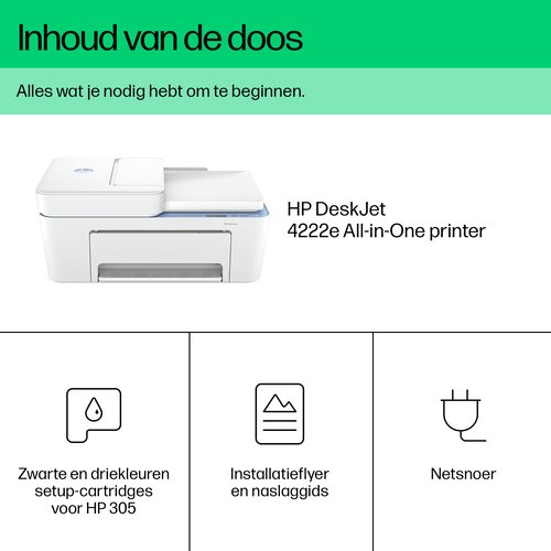 HP DeskJet 4222e Draadloos All-in-One Kleur Printer, Instant Ink; Kopieerapparaat, scanner
