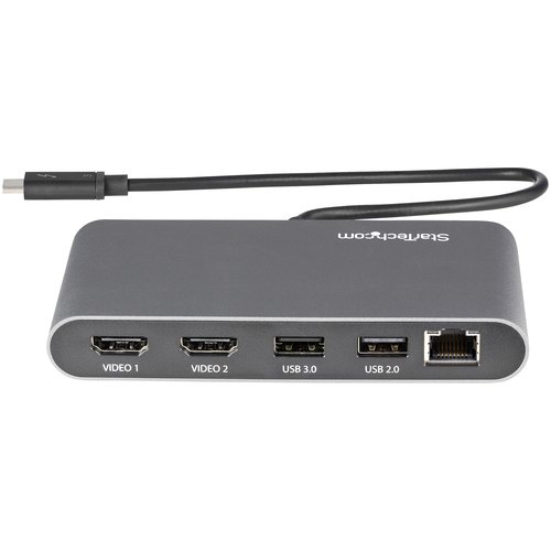 StarTech.com Dual-Monitor Thunderbolt Mini Dock, 4K 60Hz HDMI, Driverloze Hub voor Windows & Mac, Gigabit Ethernet, 1x USB-A (USB 5Gbps), 28cm Kabel
