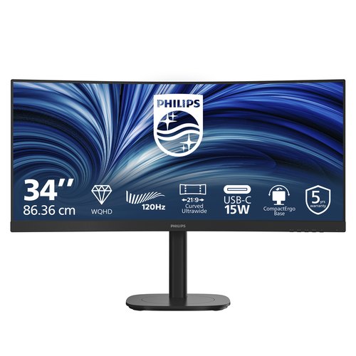 Philips 34B2N3500C/00 computer monitor 86,4 cm (34") 3440 x 1440 Pixels Wide Quad HD LCD Zwart