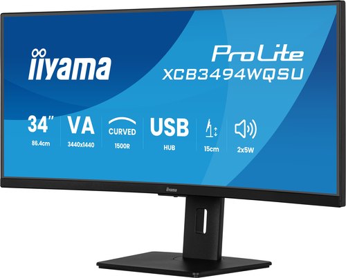 iiyama ProLite XCB3494WQSU-B1 computer monitor 86,4 cm (34") 3440 x 1440 Pixels UltraWide Quad HD LED Zwart