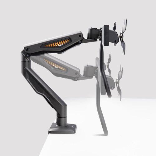 StarTech.com Dual Monitor Arm met Crossbar voor Bureau, Tot 27 inch Schermen, VESA 75x75/100x100, Max 15kg, C-klem, Volledig Scharnierend, Arm met Veermechanisme, TAA