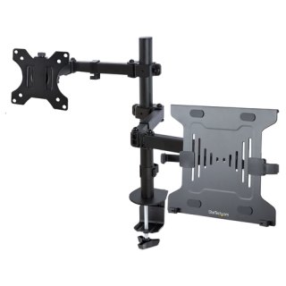 StarTech.com Monitor Arm met VESA Laptopbeugel, Bureausteun voor Enkel Scherm (Max 32"/8kg) en Laptop (Max 4.5kg), Verstelbare Laptop Arm & Monitorbeugel, Bureauklem/Doorvoertule, Zwart