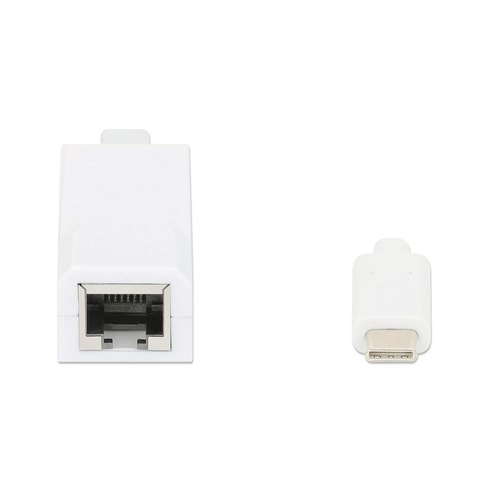 Manhattan USB-C naar Gigabit Ethernet adapter, netwerk 10/100/1000 Mbps, tot 2 Gbps full-duplex, RJ45, wit, 3 jaar garantie, equivalent van US1GC30W