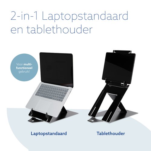 R-Go Tools Tablet- en laptopstandaard R-Go Riser Duo, geschikt voor 10-22 inch scherm, zwart