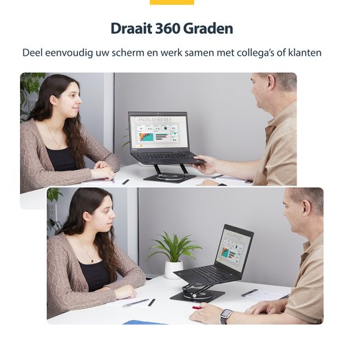 StarTech.com Draaibare Laptopstandaard, 360 Roterende Laptophouder voor Computer, Verhoogd plateau met Verstelbare Kanteling, Max 5kg, Aluminium