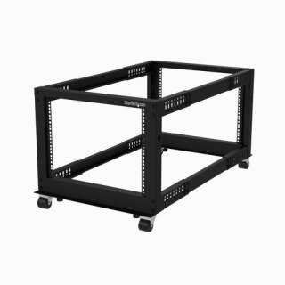 StarTech.com 4-Post 8U Mobiel Open Frame Server Rack, 19" Patchkast met Wielen en 4 Stijlen, Kleine Serverkast met Verstelbare Diepte voor Computer / AV / Netwerk Apparatuur - Wielen, Stelvoeten of Vloermontage