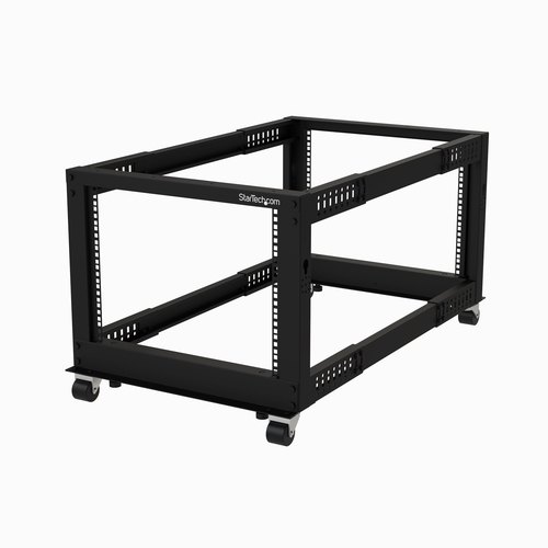 StarTech.com 4-Post 8U Mobiel Open Frame Server Rack, 19" Patchkast met Wielen en 4 Stijlen, Kleine Serverkast met Verstelbare Diepte voor Computer / AV / Netwerk Apparatuur - Wielen, Stelvoeten of Vloermontage